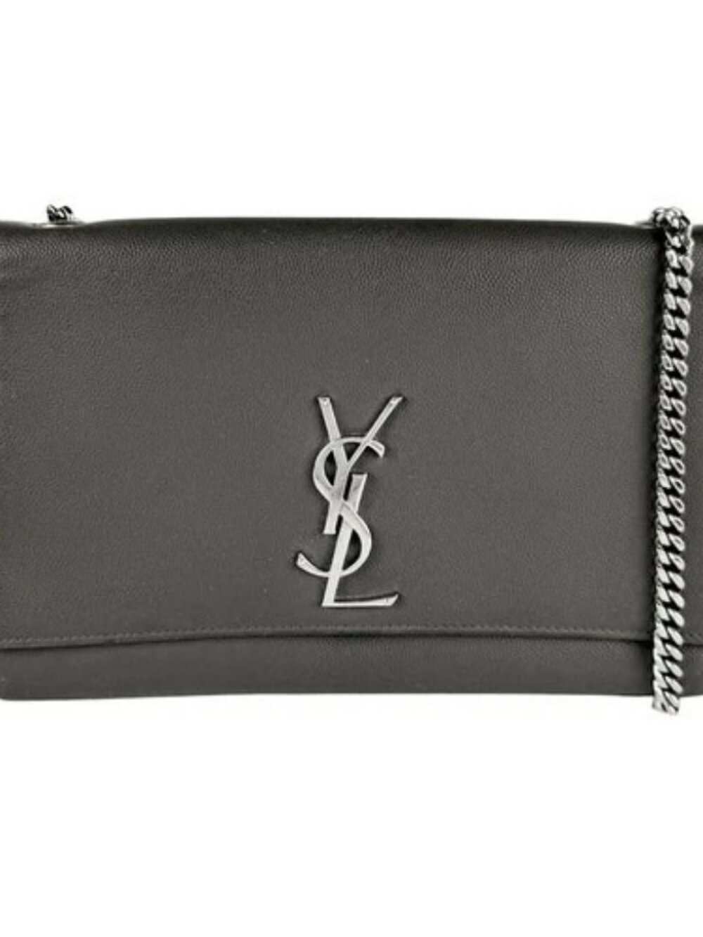 Auth SAINT LAURENT Kate Medium Shoulder Bag Gray/Silver Leather/Metal - z11044